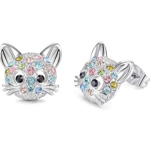 Women's pretty jewelry shiny Cat earrings unique with muli-colored crystals!